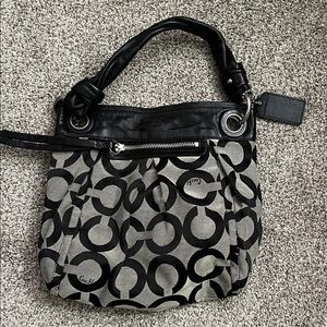 Coach Black and Gray Signature Shoulder Bag